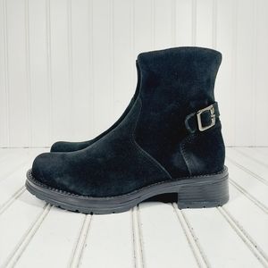 La Canadienne Elle Suede Black Buckle Details Slip On Ankle Boots C168